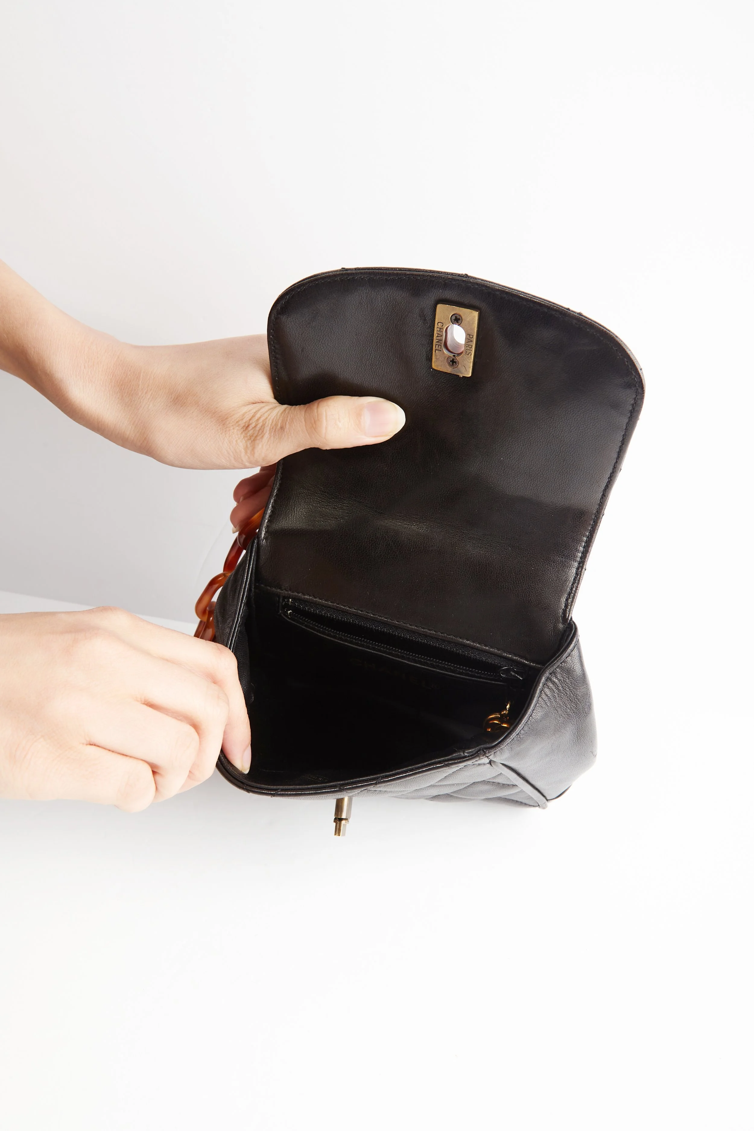 CHANEL 90s Black Lambskin Crossbody w/ Resin Chain — Garment